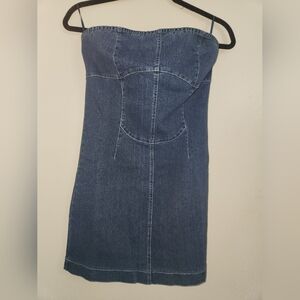 Elegant Blue Denim Strapless Mini Dress
